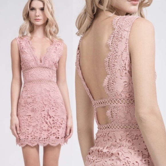 J.O.A. Open Back Lace Dress in Rose - Picture 1 of 11